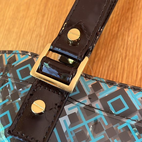 Tory Burch logo clear plastic handle tote bag with attached zip wallet pouch GUC - Picture 5 of 13